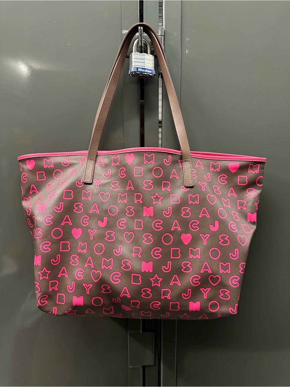 Marc by Marc Jacobs Brown Tote with Hot Pink Logo Print